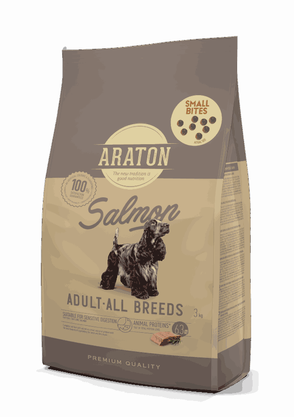 ARATON Dog Adult Salmon 3 kg, all breed dogs, SMALL KIBBLE