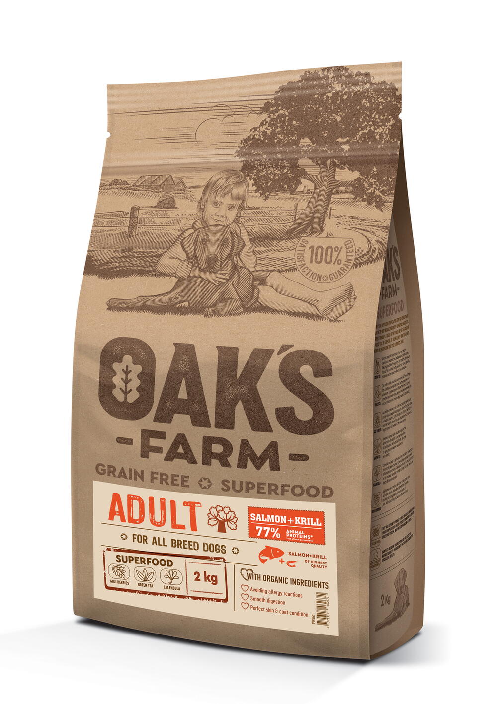 OAK'S FARM Grain Free Salmon with Krill Adult All Breed Dogs 2 kg